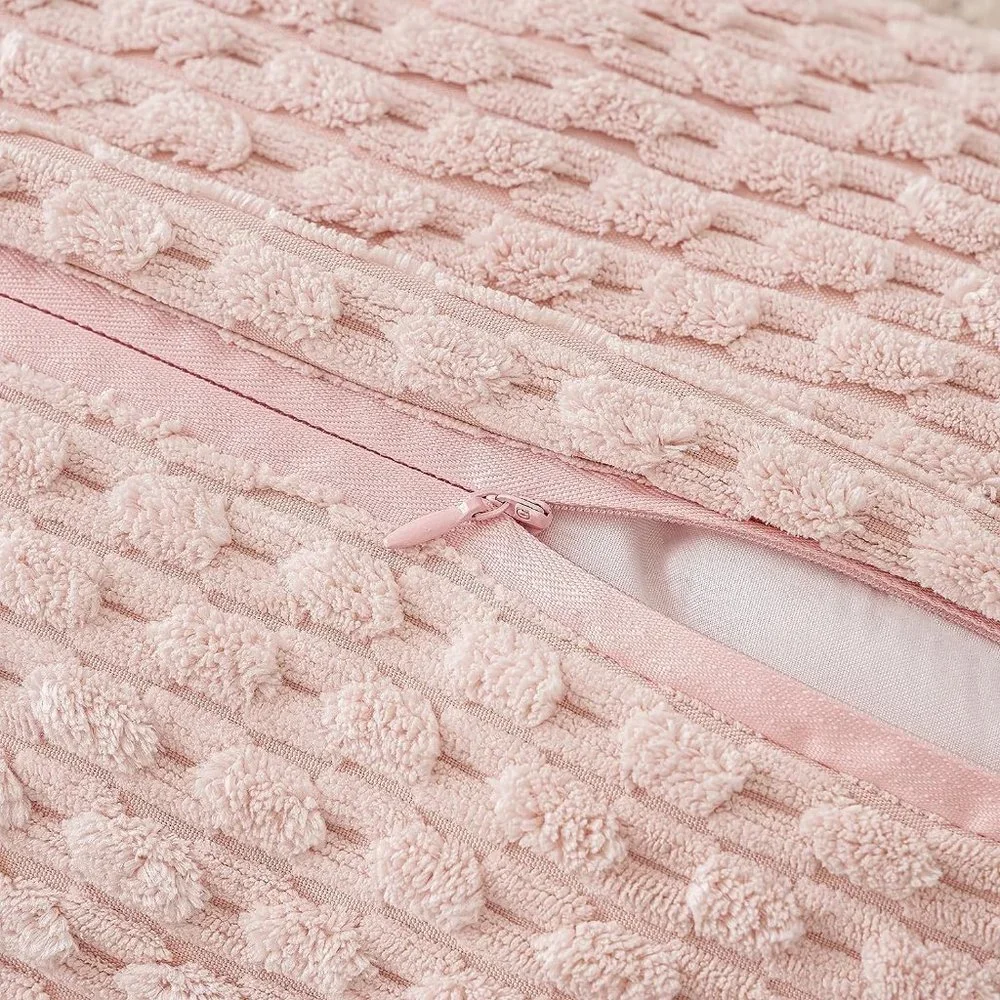 Pompom Pink Stripe Texture Corduroy Farmhouse Cute Luxury Soft Pillow Cover Set